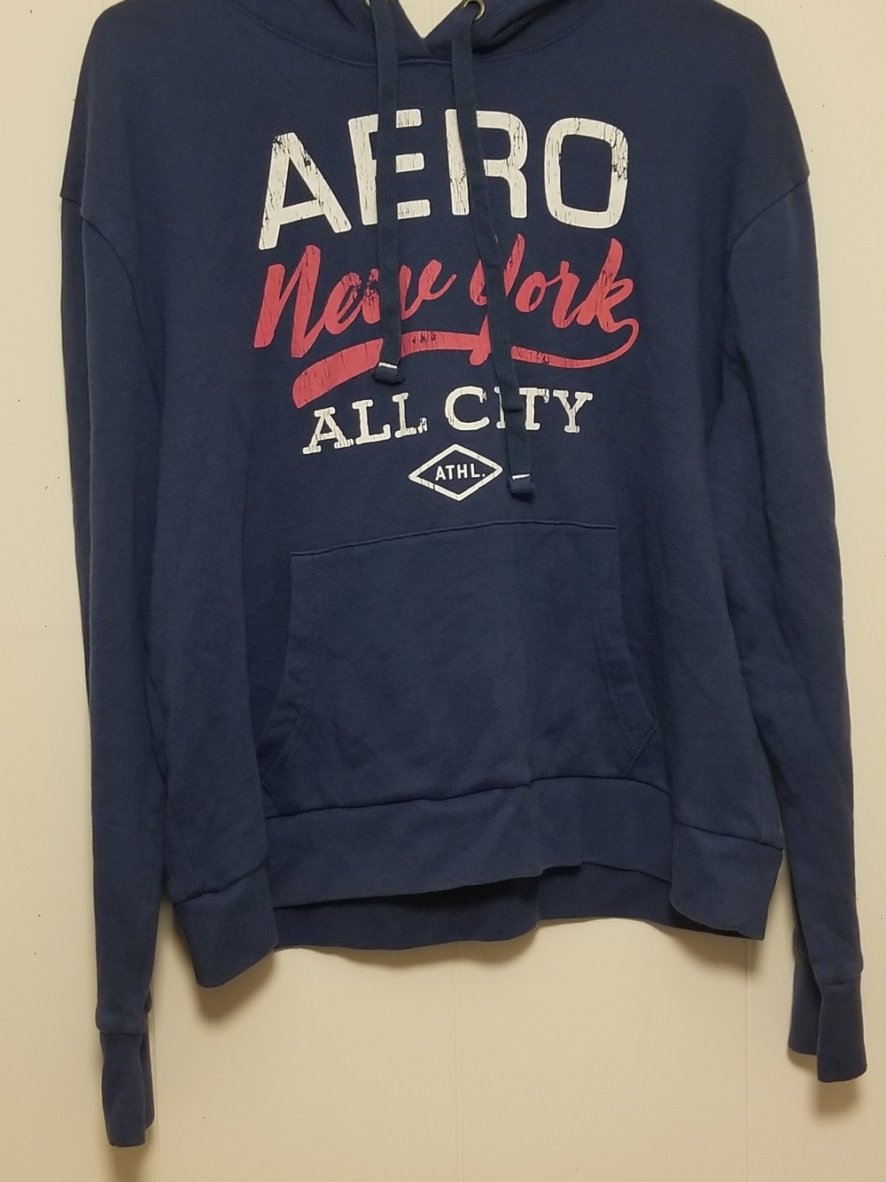 Aeropostale Navy Blue Graphic Zip-Up Hoodie with Pink & White Logo